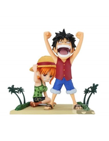 Figura banpresto one piece world collectable log stories monkey.d.luffy & nami 7cm