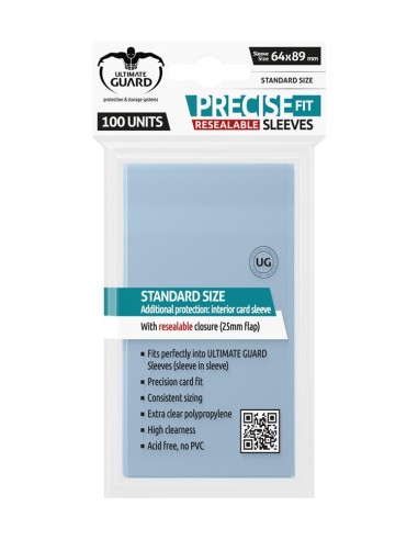 Fundas transparentes de cartas ultimate guard precise - fit cierre reutilizable tamaño estándar 100 unidades