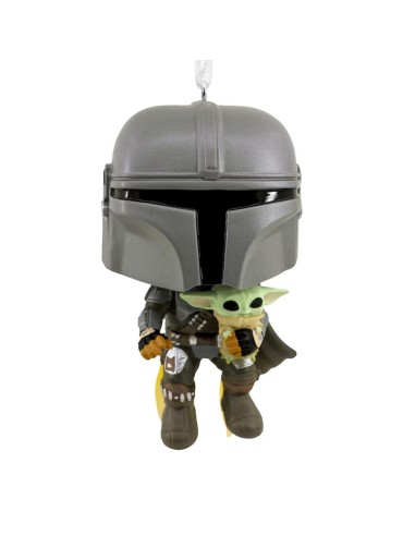 Adorno de navidad funko star wars mandaloriano & grogu  figura de resina