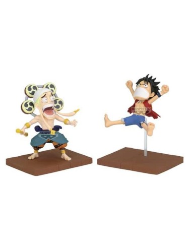 Figura banpresto one piece world collectable figure log stories luffy y enel 8cm