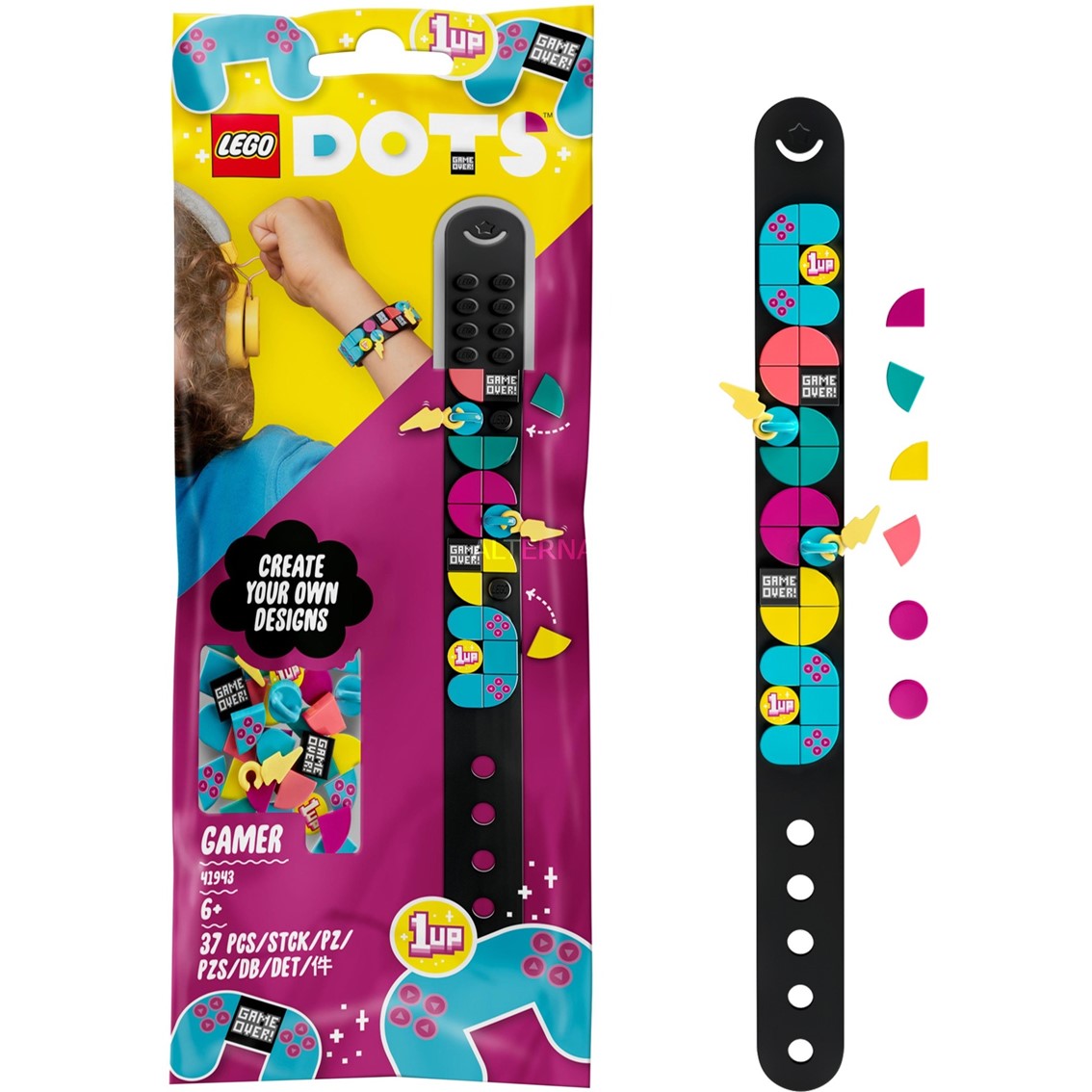 Lego dots pulsera con amuletos gamer